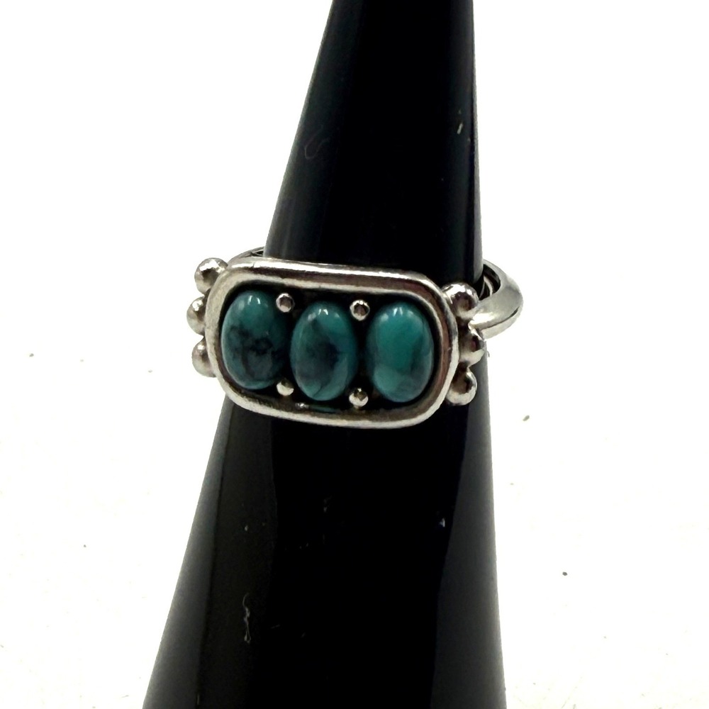 Avon Vintage Silver Tone Faux Turquoise Triple Cabochon Ring Size 5.25